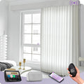 Graywind Rechargeable Smart Curtains Compatible with Alexa Google Remote Control Automatic Drapes for Sliding Door Room One-Way or Split Draw Joinable Curtain Custom Width Up to 220"(Pure White)