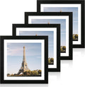 iRahmen 12x12 Picture Frame Set of 4 with Tempered Glass, Black Frame Display 10x10 Picture with Mat or 12 x 12 Without Mat, Wood Square Photo Frames for Desktop Display and Wall Mounting
