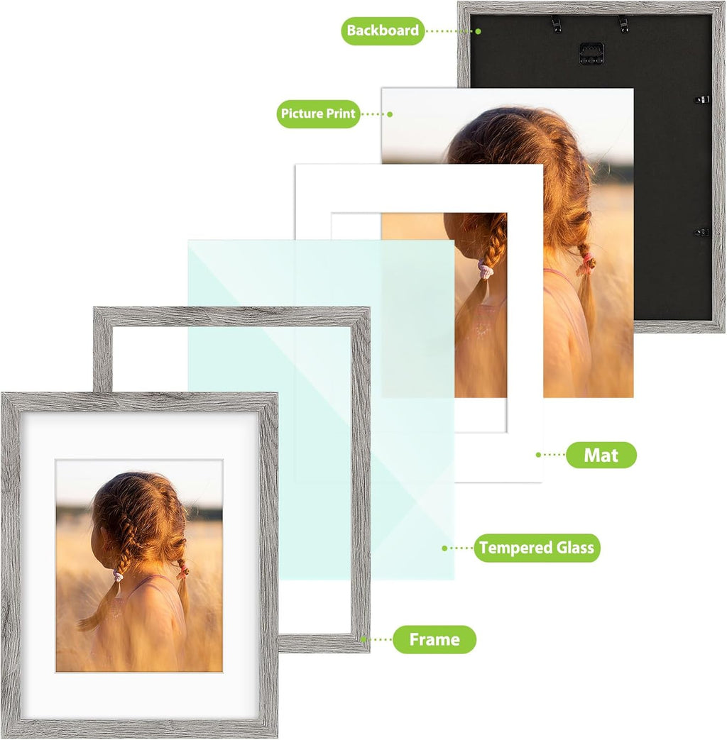 Golden State Art, 11x14 Picture Frame with Mat for 8x10 - High Definition Glass Wall Mounting Horizontal Vertical Display (Gray, 2 Pack)