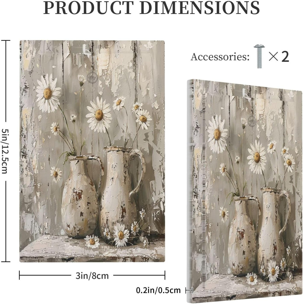 Light Switch Cover Plate Vintage Rustic Floral White Daisy Flower Oil Painting Style 1 Gang No Device Blank Electrical Wall Plates Faceplate Decorative Switch Plate for Home Farmhouse Decor