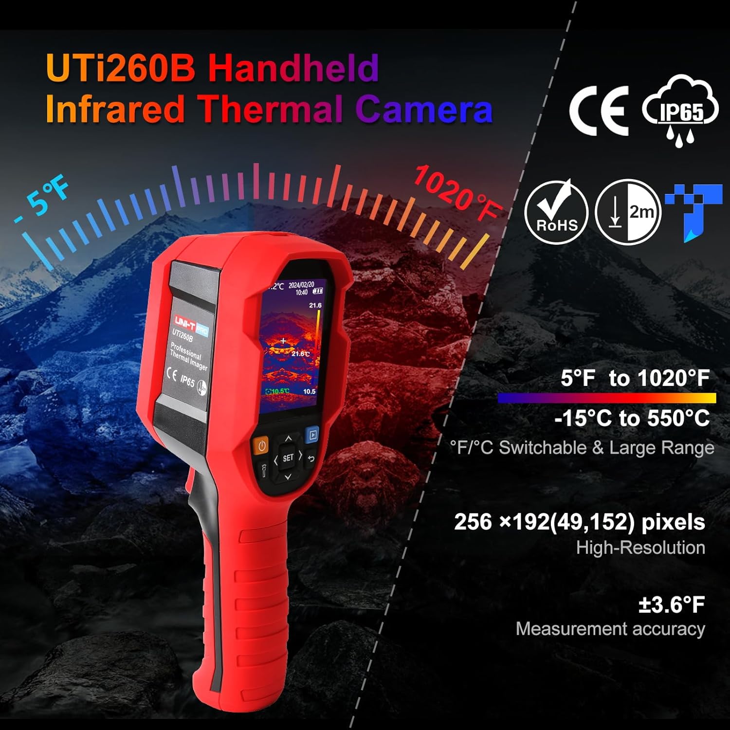 UNI-T UTi260B Thermal Camera with Macro Lens, Infrared Cameras Thermal Imaging Camera 256x192 IR Resolution Thermal Imager 49152Pixels 7 Palettes 25 Hz Refresh Rate, IP65 2-Meter Drop, 2.8" LCD