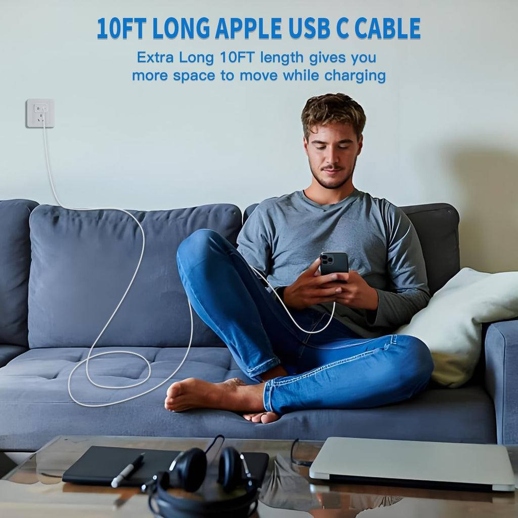 45W 2 Pack Super Fast Charger USB C Dual Port with 2×10FT White Type-C Charger Cord Block for iPhone17/17air/17 Pro/16/16e/16Pro Max/15/15Plus,i Pad,Compact Plug for Home/Travel, Safe & Durable Design