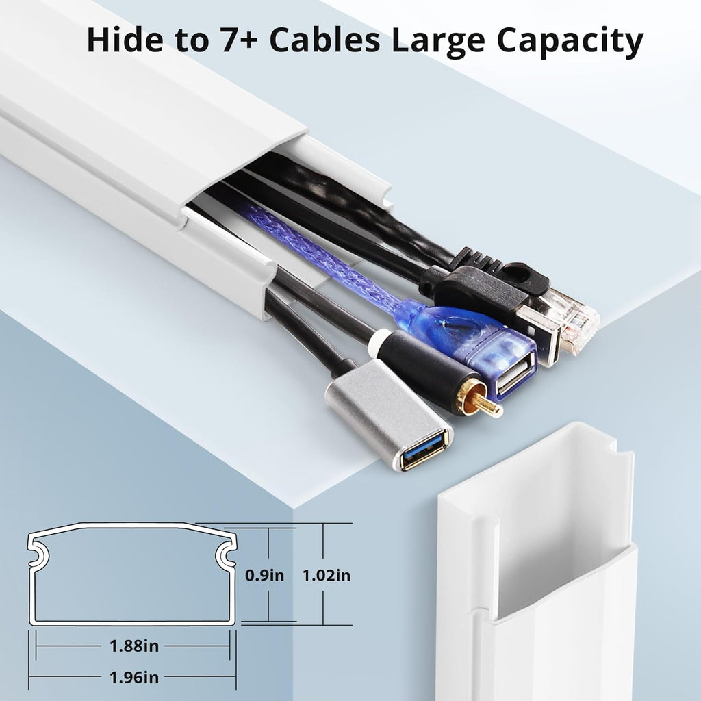 Cord Covers - 63in Paintable TV Cable Hider Kit, X-Large Cord Management System for Walls