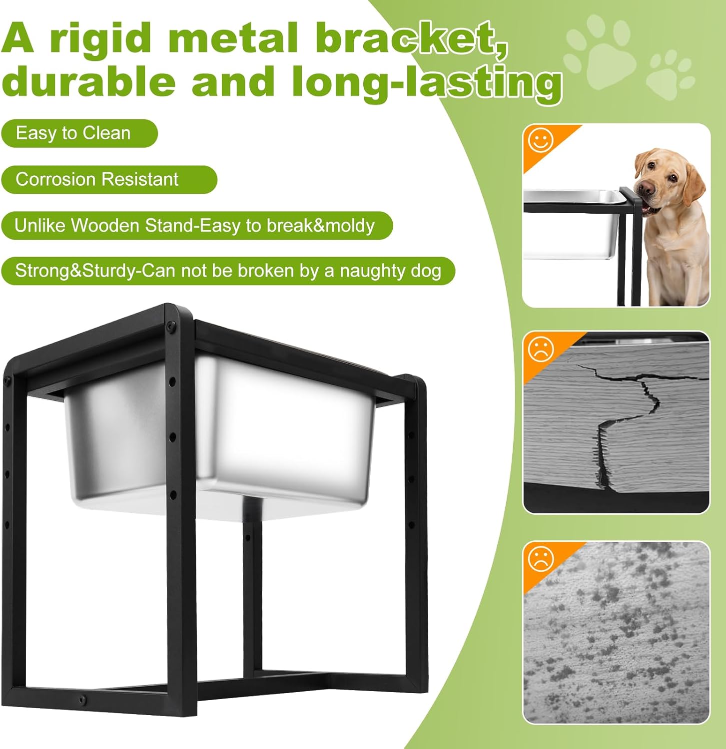 Adjustable Height Elevated Large Dog Water Bowls with Stainless Steel Bowls and Metal Stand，4-Level (8/10/12/14 Inches) Pet Bowl for Dogs for Large Medium Dogs - Durable, Easy to Clean (2.4gallon)