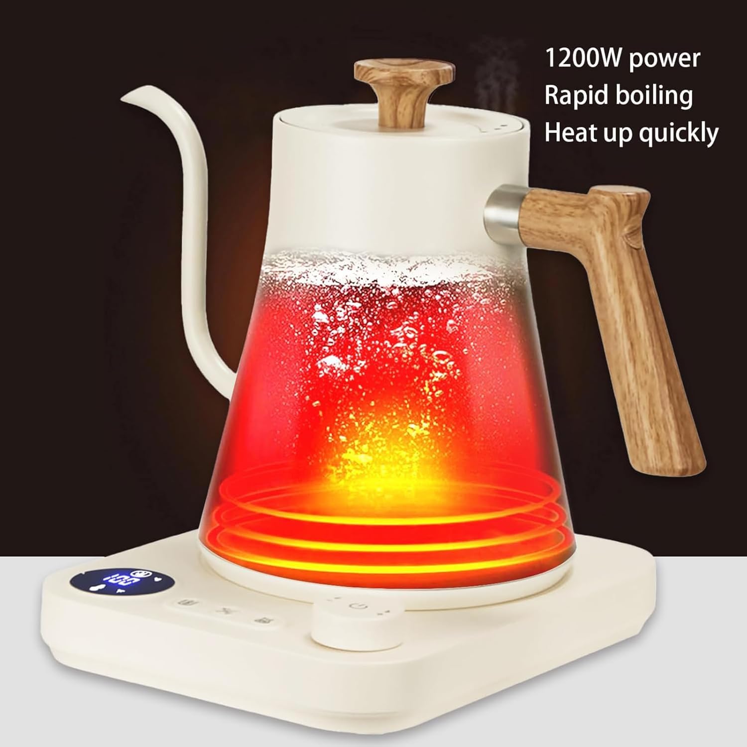 Gooseneck Electric Kettle,Electric Kettles, ±1℉ Temperature Control, Ultra-Quiet 304 Stainless Steel, for Coffee, Tea & Milk, Auto Boil Detection, 8 Safety Protections & Memory Function(white, 0.9L)