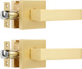 2 Pack Heavy Passage Door Handle Stain Brass Keyless Square Door Lever with Modern Contemporary Design for Hallway or Closet