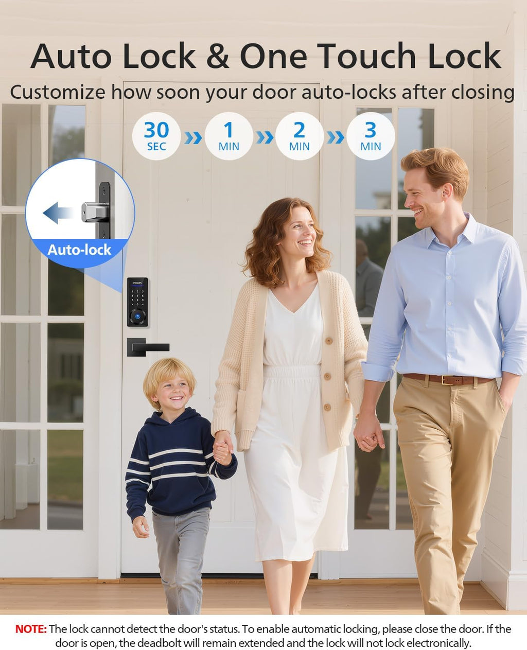 Philips Front Door Lock Set, Electronic Fingerprint Lock with 2 Lever Handles, Keyless Entry Door Lock with Handles, Auto Locking, Fingerprint Unlock, Touchscreen Keypad with Key