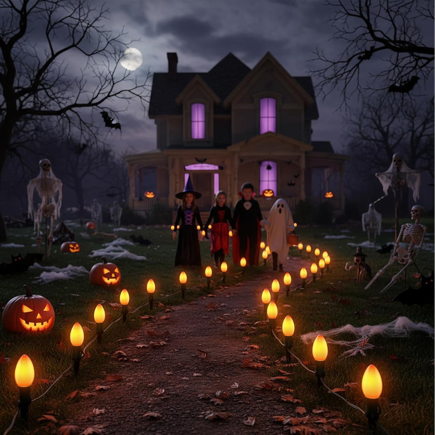 C7 Orange LED Light Bulbs, 25-Pack E12 Base, Halloween & Outdoor String Lights, Waterproof, Energy-Efficient Night Light Bulbs, Replacement Bulbs for Porch, Patio, Yard & Holiday Decor