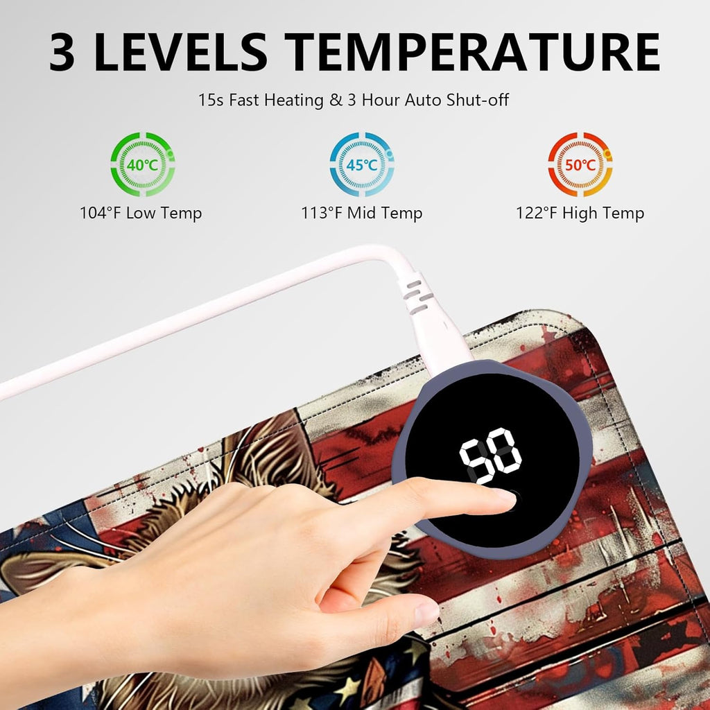Heated Mouse Pad with 3 Levels Heated & 3 Hours Auto Shut-Off Mouse Pad for Warming Hands in Office Home, 23.6" x 14.2"Large Safe Desk Mat Hand Warmer，Flag Cute Cat
