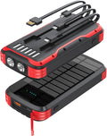 Solar Charger Power Bank, 40000mAh Portable Charger PD 20W Fast Charging Solar Power Bank Built in 4 Cables and USB-C in/Output, Camping Essentials External Battery Pack with Flashlights