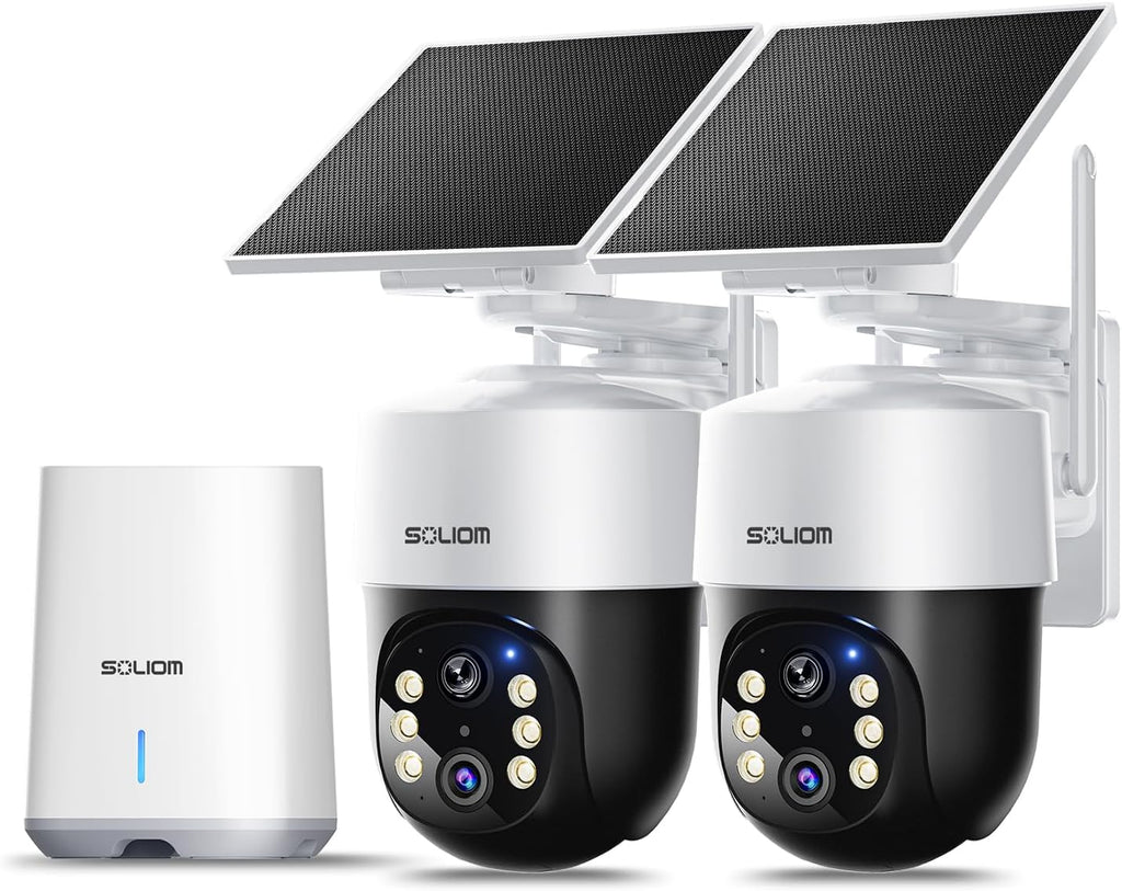 SOLIOM Security Cameras Wireless Outdoor,8MP Ultra HD for Day and Night, No Subscription,Built in Radar,Solar Powered Cameras for Home Security, 360° Pan Tilt Auto Tracking,5G & 2.4G WiFi, 2-Cam Kit