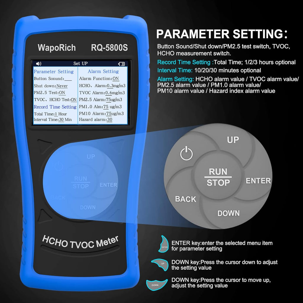 Air Quality Monitor PM2.5/PM10 Particle Counter, Ammonia Gas Detector Formaldehyde Detector Indoor/Outdoor Air Pollution Detection TVOC Volatile Organic Compound Gas USB Rechargeable