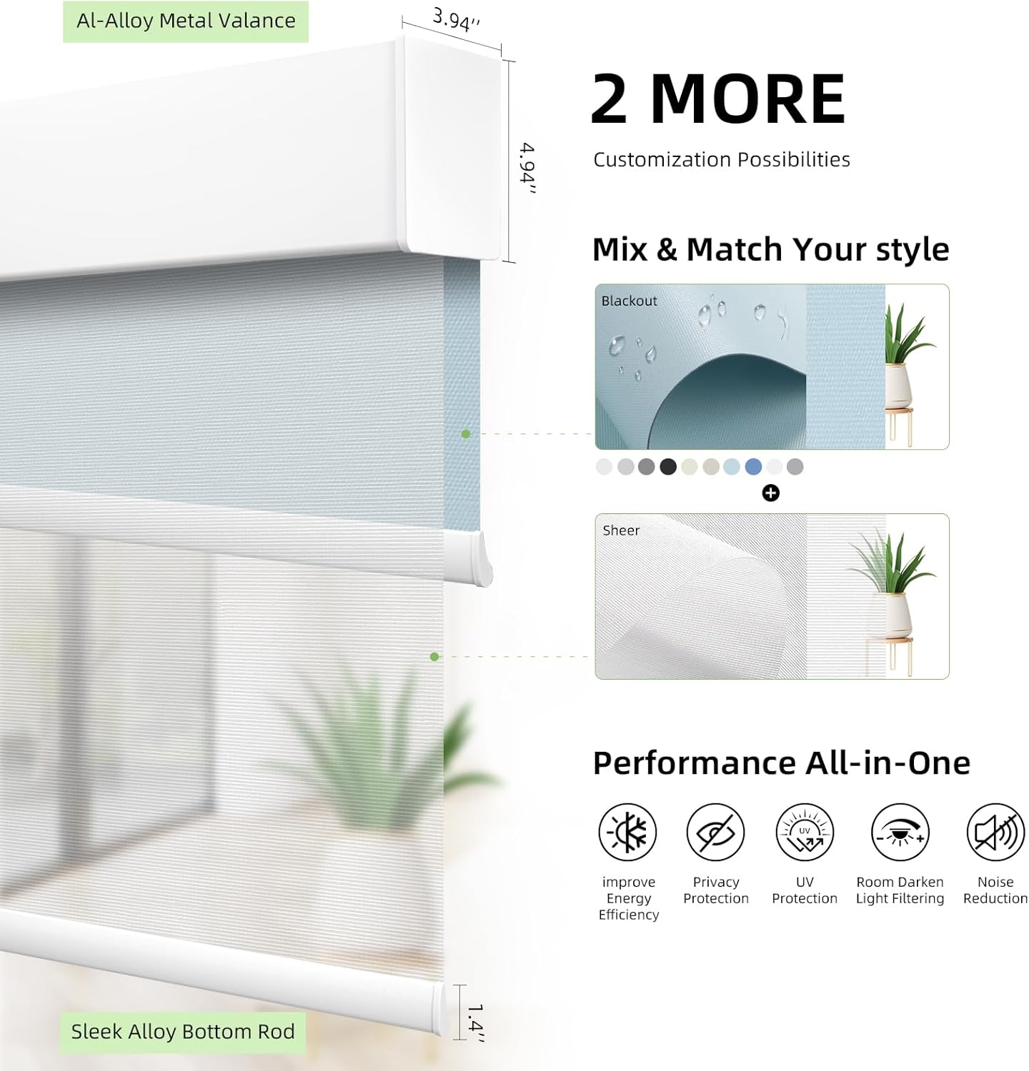 ZSTARR Motorized Day and Night Dual Smart Blind for Window with Valance Rechargeable Motor,Blackout Roller Shade Custom Size,with Valance Suitable for Home,Office (Full Blackout Light Blue)