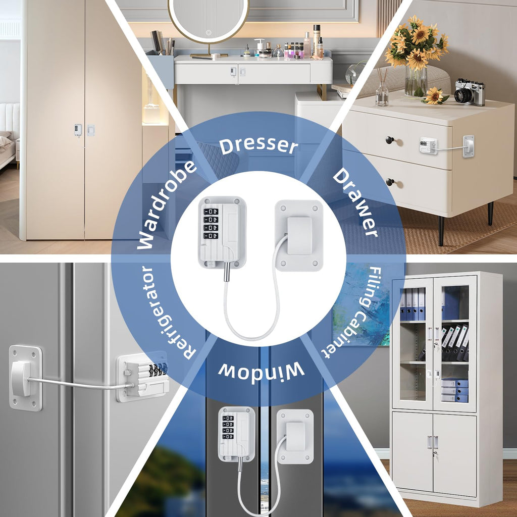 Refrigerator Lock, Heavy Duty Fridge Locks for Kids, Freezer Lock with Combination for Refrigerator Drawer Cabinet Safety, Easy to Install No Keys Needed White