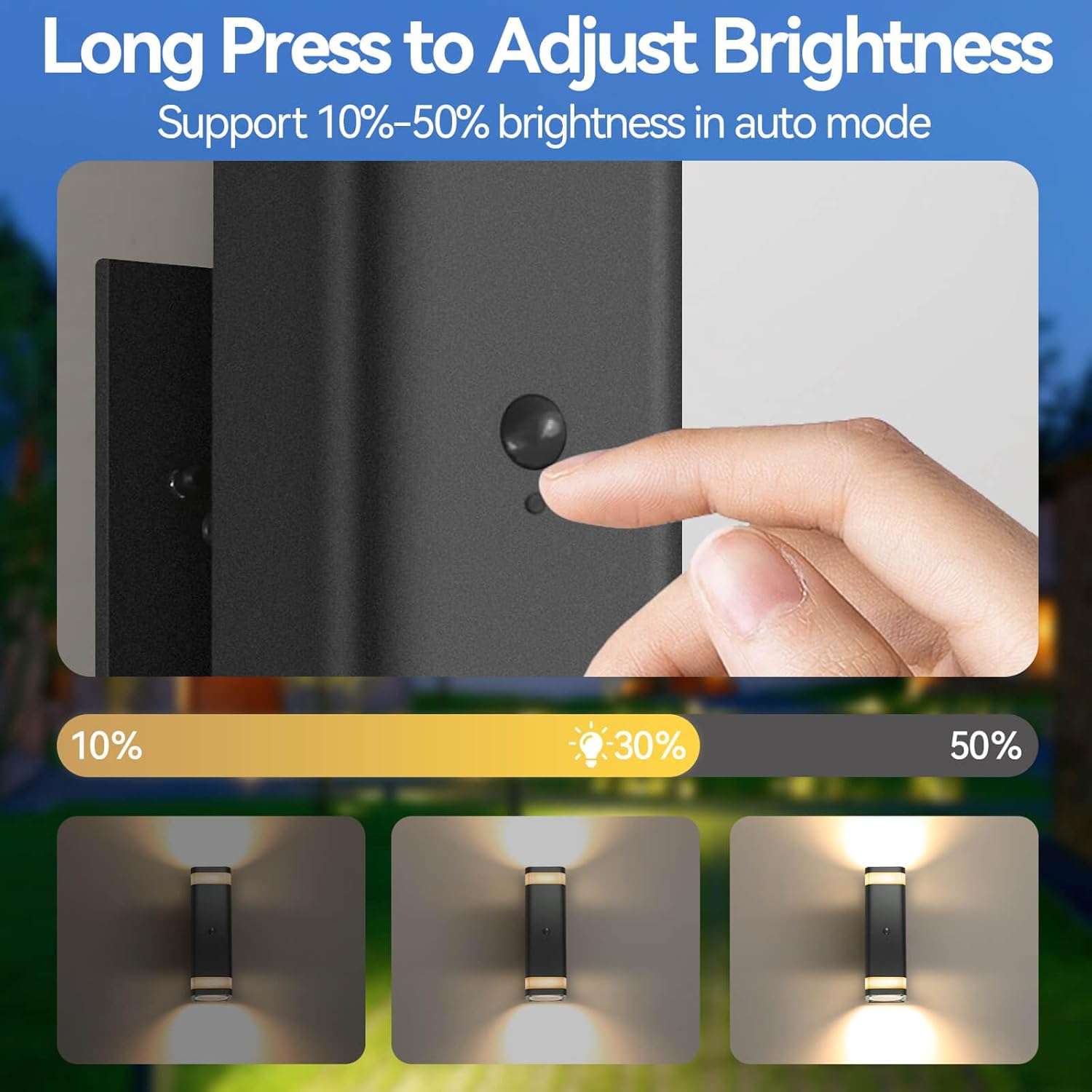 SHIMR Motion Sensor Outdoor Wall Lights 2 Pack, Modern Dusk to Dawn Up Down Sconce with 3 Modes, WaterprExterior Lighting Fixtures for Porch Garage Patio, 3000K LED Bulb Included, Black Finish