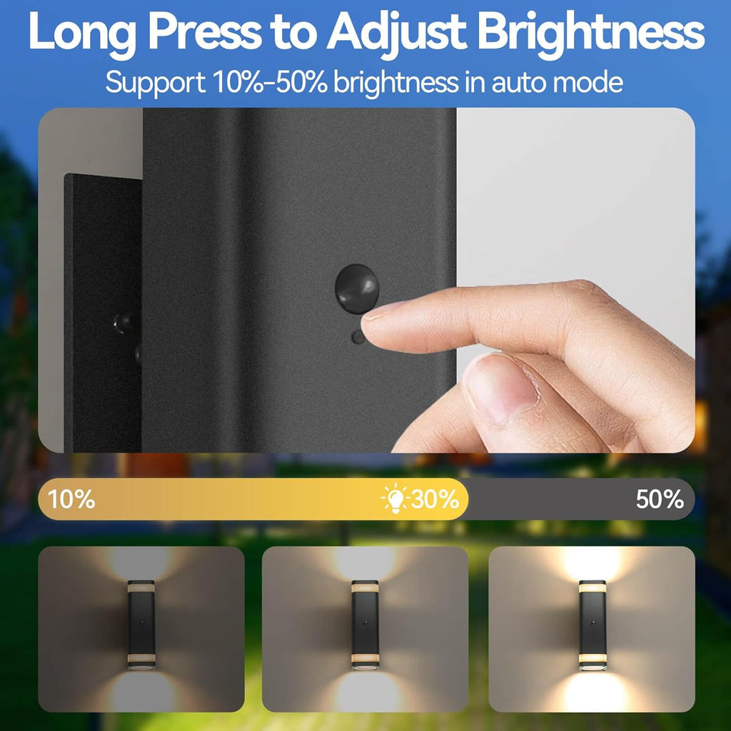 SHIMR Motion Sensor Outdoor Wall Light, Modern Dusk to Dawn Up Down Sconce with 3 Modes, Waterproof Exterior Light Fixture for Porch Garage Patio, 3000K LED Bulb Included, Black Finish