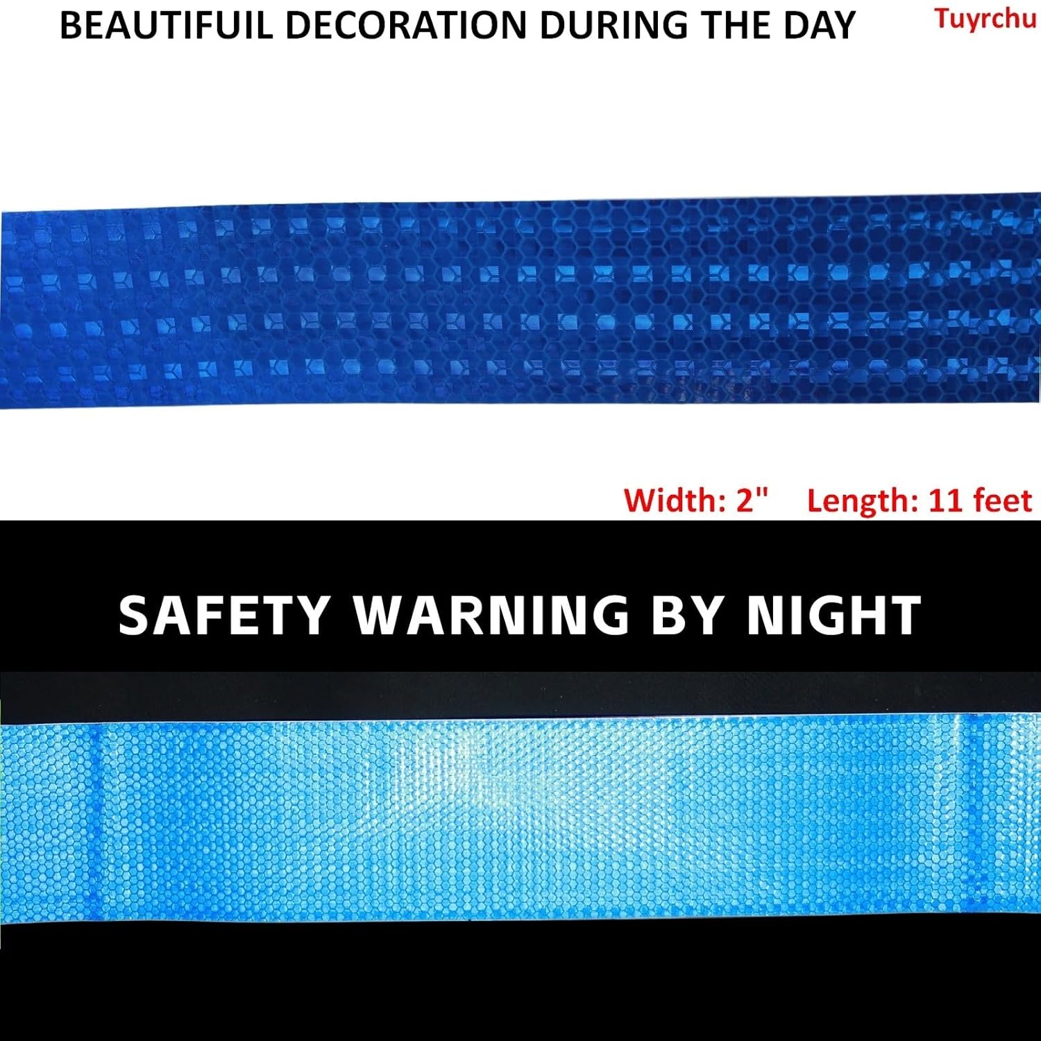 Blue Reflective Tape 2 inch, Outdoor Waterproof High Visibility Warning Industrial Marking Tape, Safety Stickers (11 feet)