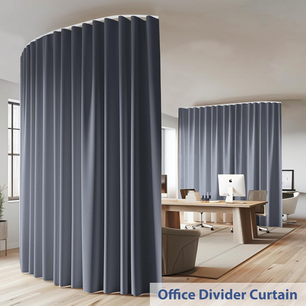 Room Divider Ceiling Mounted Curtains Track Sets Extra Wide Blackout Curtain Flexible Tracks for Bedroom Privacy Partition Separator, 1 Panel Grey Drape and White Rail, W15 x H7ft