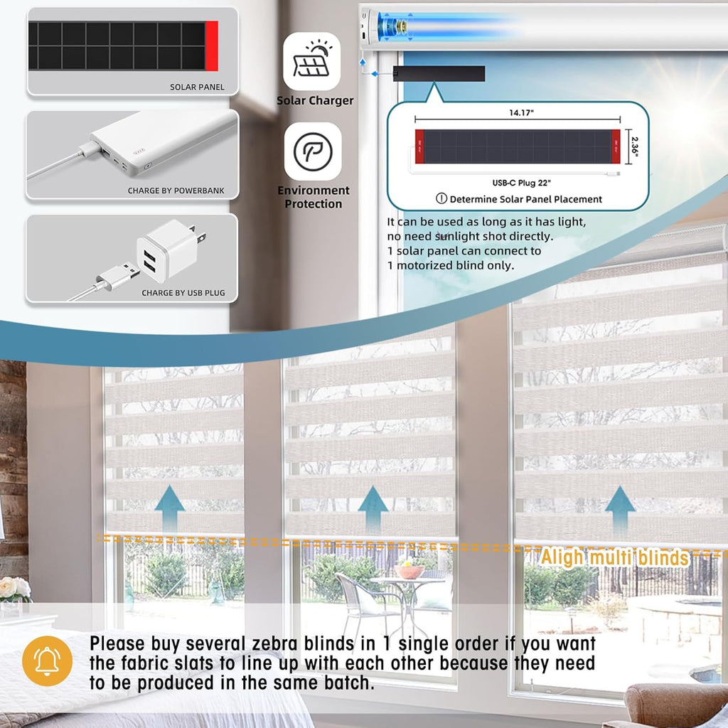 SmartWings Motorized Zebra Shades - Compatible with HomeKit, Alexa, SmartThings, Google - Remote Control Light Filtering Sheer Shades, 50% Blackout, for Smart Home/Office, Ivory, Customized