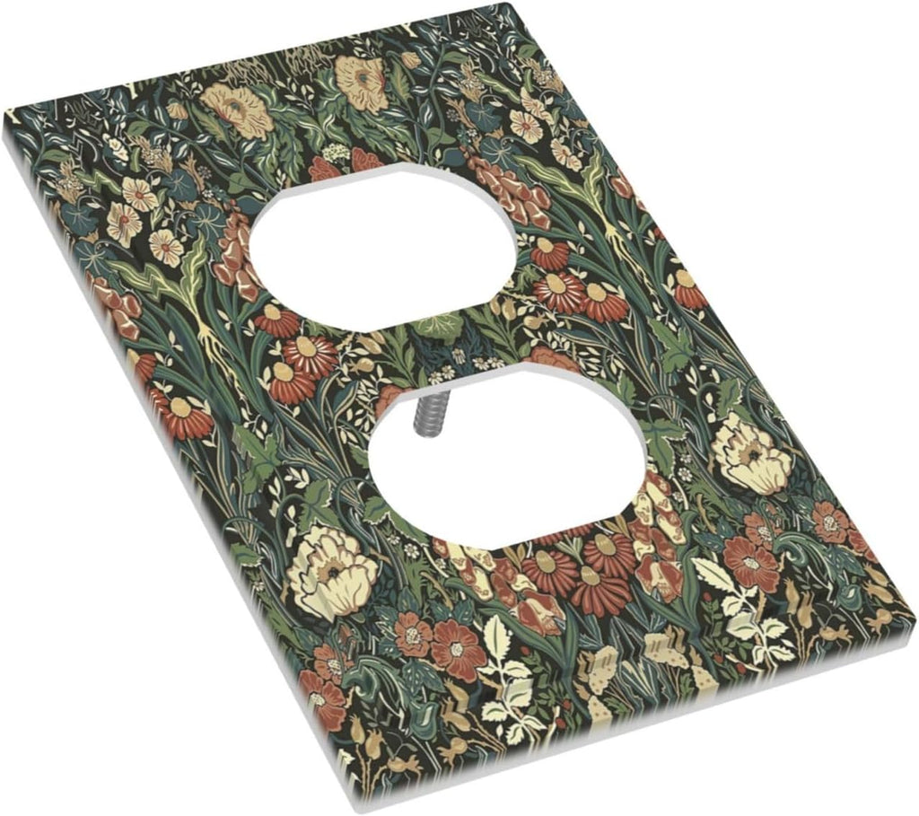 Outlet Covers Vintage Dark Floral William Morris Green Flower 1 Gang Duplex Wall Plate Decorative Switch Plates Electrical Receptacle Faceplate Light Switch Cover for living Room Home Decor