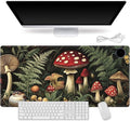 Heated Mouse Pad for Desk 31.5" x 13" – PU Leather Warm Desk Pad with 3 Heat Levels (104°F/113°F/122°F), Plug-in Electric Heating Mat with Auto Shut-Off, Waterproof & Rollable, Forest Mushrooms