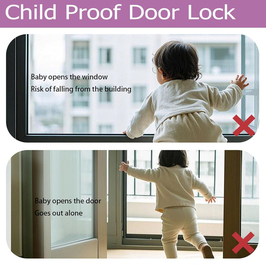 Child Proof Door Lock with Adjustable Strap, Cat Door Latch 3M Adhesive Safety Locks for Baby, Dementia & Pets, No Tools Needed 4 Pack