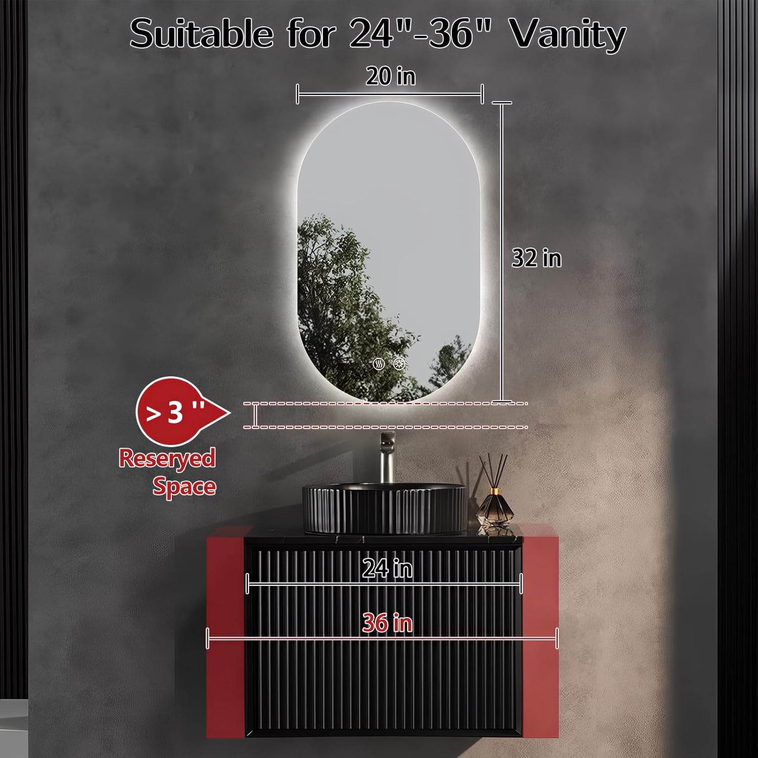 32" x 20" Oval LED Mirror for Bathroom, Backlit Vanity Mirror with Lights, Frameless Smart Wall Mirror, 3 Colors Stepless Dimmable, Anti-Fog, Shatterproof, Memory, CRI95+(Horizontal/Vertical)