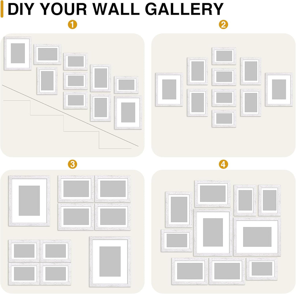 decorUhome Picture Frames Collage Wall Decor for Photo Gallery Display, Assorted Picture Frames set of 10 Including Two 8x10 / Four 5x7 / Four 4x6 for Family Wall Decor, Distressed White, 10 Pack