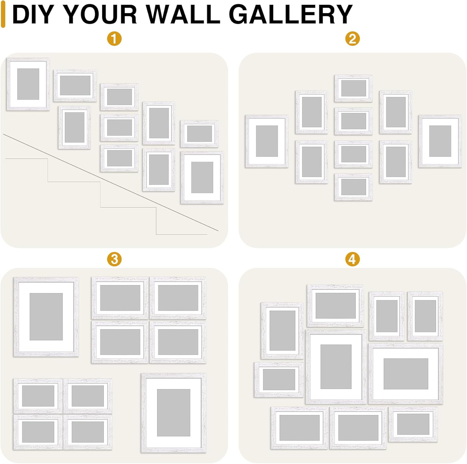decorUhome Picture Frames Collage Wall Decor for Photo Gallery Display, Assorted Picture Frames set of 10 Including Two 8x10 / Four 5x7 / Four 4x6 for Family Wall Decor, Distressed White, 10 Pack