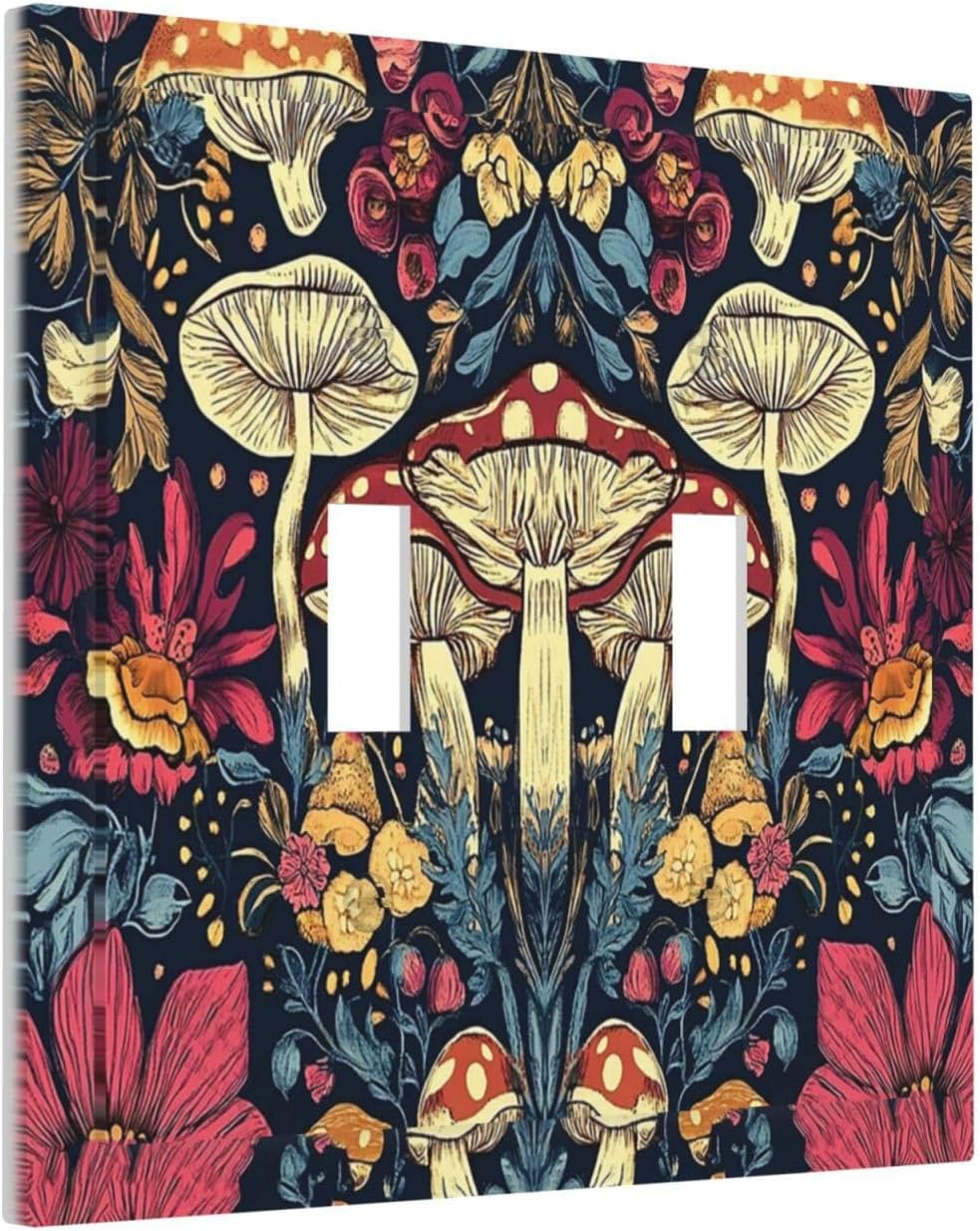 Decorative Switch Plate Covers Coloful Red Yellow Orange Magical Mushroom Forest 2 Gang Double Toggle Light Switch Cover Plate Electrical Wall Plate Outlet Cover for Bedroom Home Decor