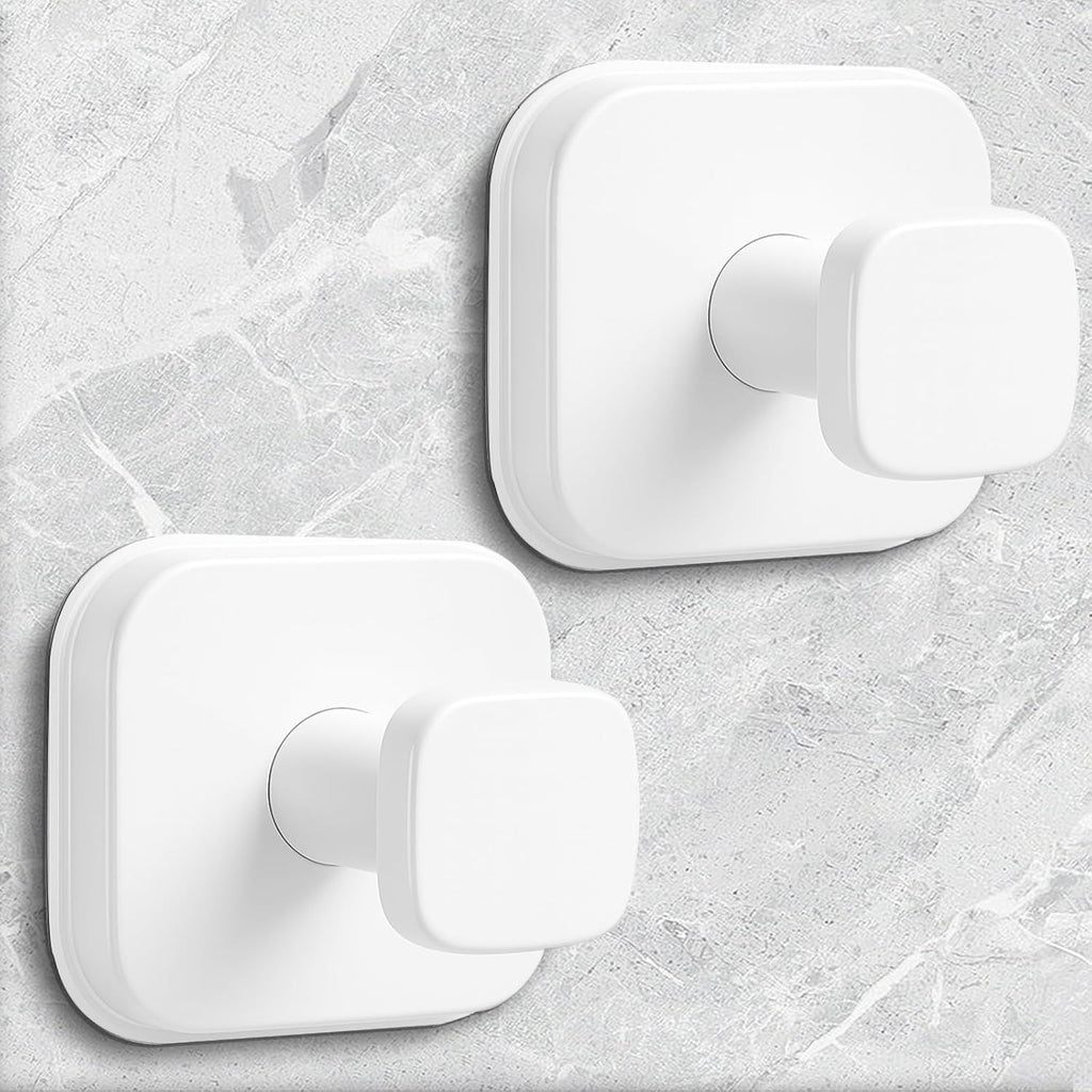 Shower Hooks for Inside Shower,Reusable Suction Cup Hooks for Glass Window,Mirror,Removable Towel Hooks for Bathroom,2 Pack(White)