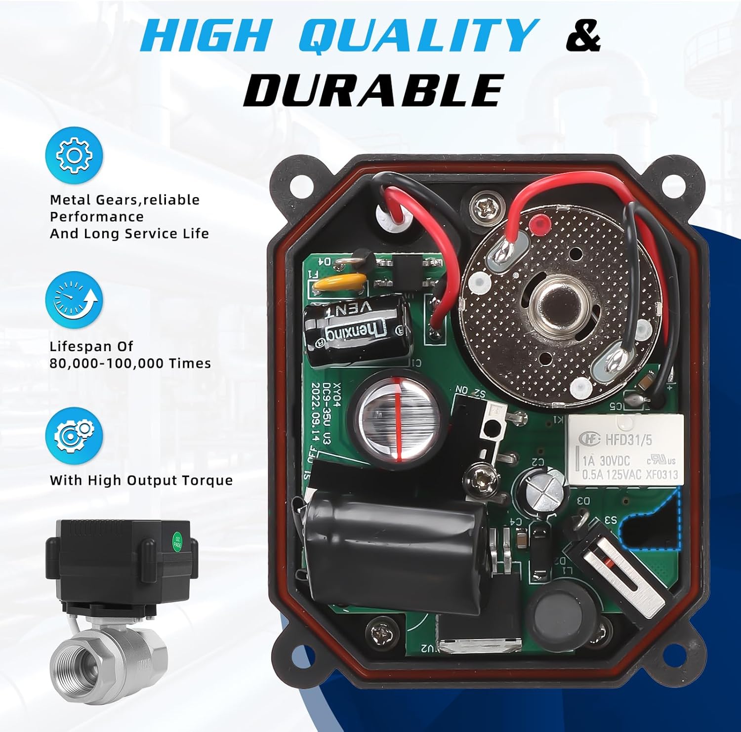 3/4" Motorized Ball Valve - 2 Wire Auto Return Electric Water Valve with Full Port, 9-24V AC/DC Automatic Ball Valve,Stainless Steel,Normally Closed