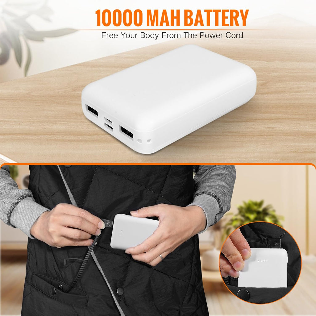 Battery Operated Heated Blanket, Fast Heating Wearable Wireless Heated Shawl Throw, Water-Resistant Cordless Electric Blanket with Power Bank for Camping, Outdoor, Stadium, Winter Warm Gift(Black)