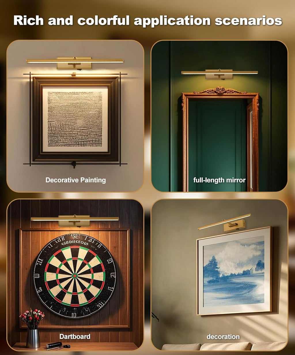 Battery Operated Picture Light with Wireless Remote 3CCT Dimmable Gold Wall Art Lights for Paintings 3 Color Rechargeable cordless decor Gallery Light 16’‘ Artwork Lighting for Canvas Timer Function