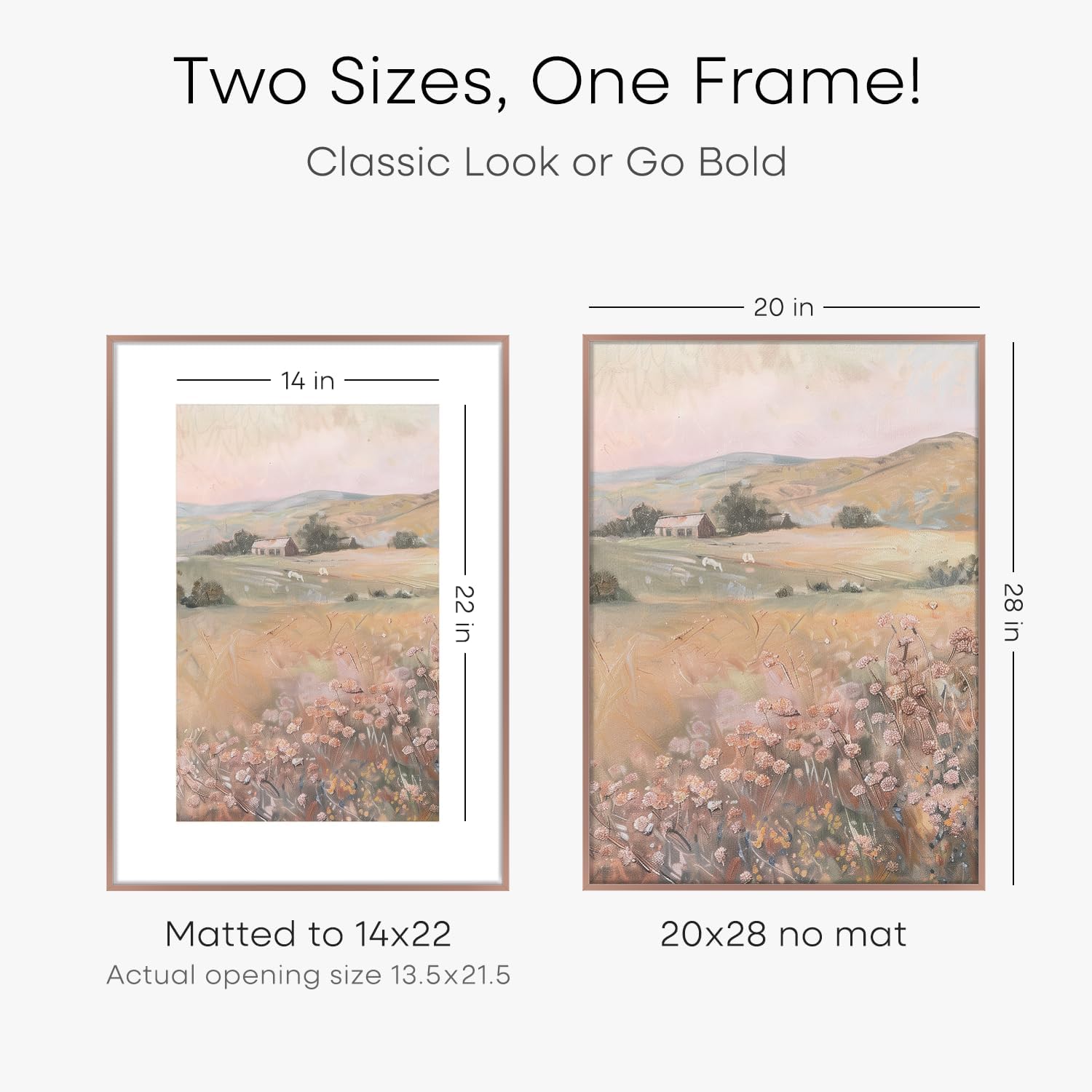 Homeforia 20 x 28 Picture Frame Mocha, High End Metal 20x28 Poster Frames with Mat 14x22 for Photo, 20 x 28 Mocha Frame Matted to 14 x 22 Print, 28x20 Hanging Frame, Tempered Glass, Wall Kit, Set of 1