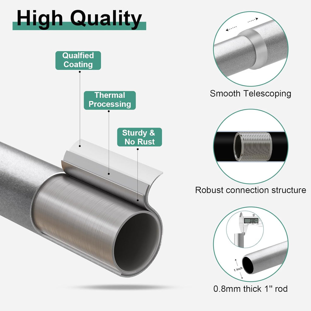 2 Pack Silver Curtain Rods for Windows 48 to 84 inch,1" Adjustable Heavy Duty Window Curtain Rod with Leaf Finials,Rustic Decorative Drapery Rods Set,Size:36-88''
