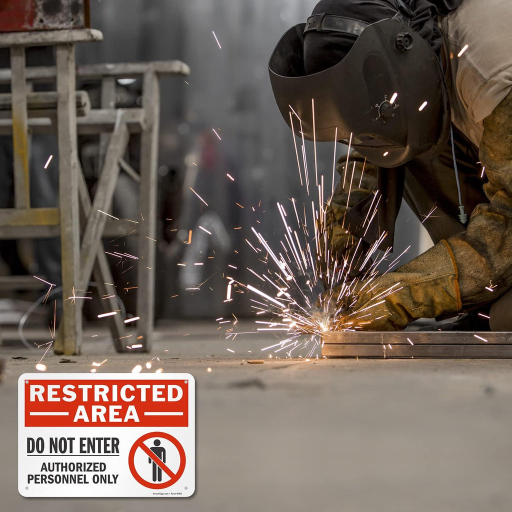 SmartSign 7 x 10 inch “Restricted Area - Do Not Enter, Authorized Personnel Only” Metal Sign with Symbol, 40 mil Laminated Rustproof Aluminum, Red, White and Black, Made in USA