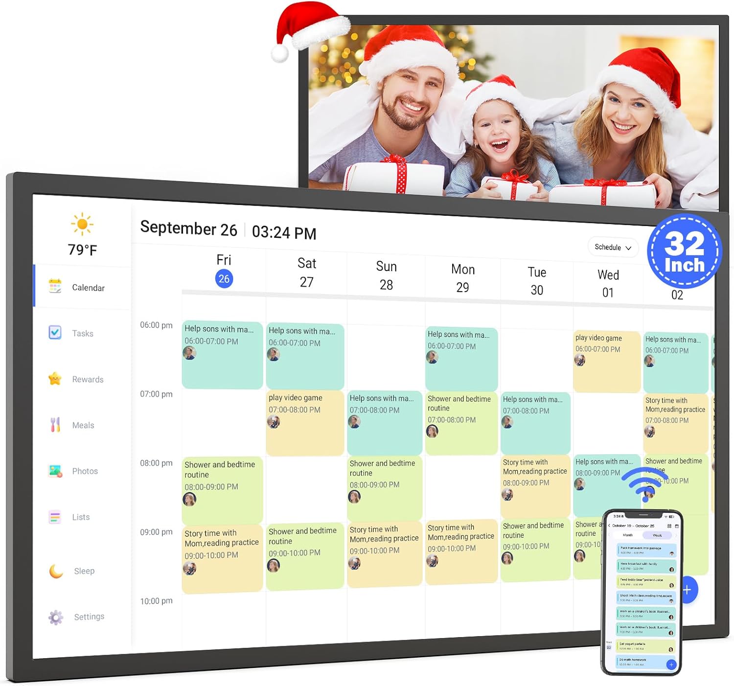 32" Smart Digital Calendar for-Family-Business-Planner - Electronic Calendar for Business Chore Chart, Touchscreen Display for Family Schedules, Auto-Sync Google iCloud Outlook Calendars for Kid Adult