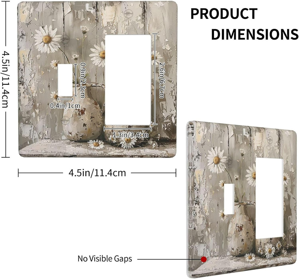 Outlet Covers Vintage Rustic Floral White Daisy Flower Oil Painting Style 1 Toggle 1 Rocker Combination Decorative Wall Plate Electrical Switch Plates Light Switch Cover Plate for Home