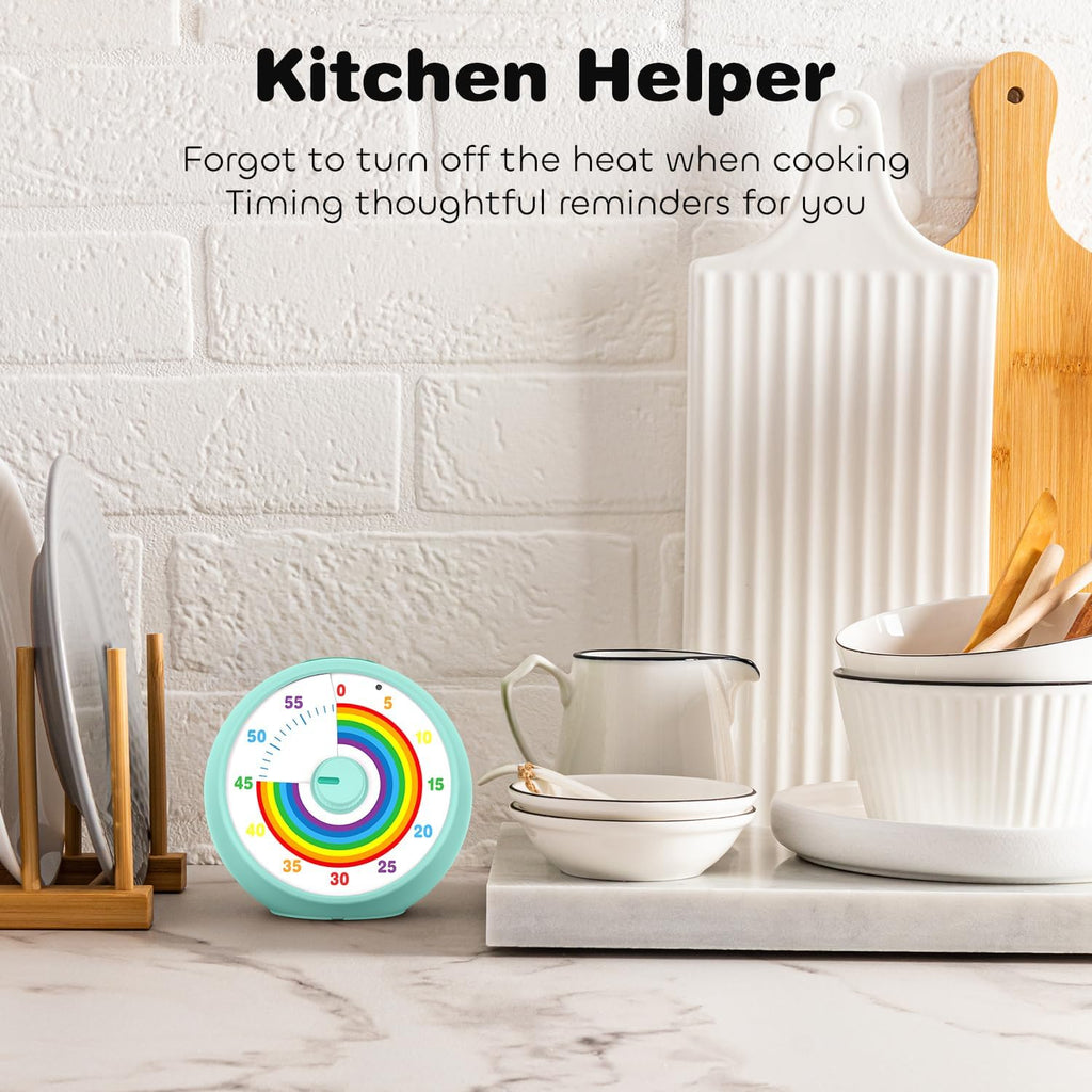 Visual Timer for Kids, 60-Minute Countdown Timer for Classroom Office Kitchen, Desk Timer Kids Time Management Tools with Silent Operation, Pomodoro Time Rainbow Pattern(Tiffany)