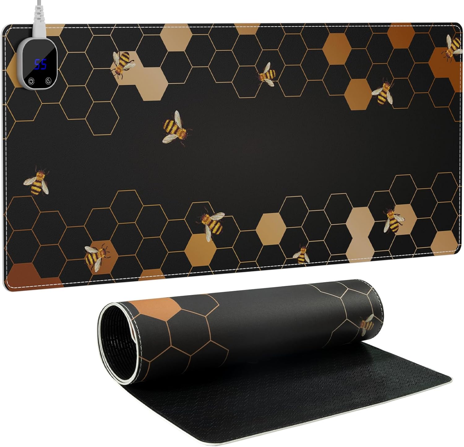iCasso Heated Mouse Pad, XL Big Desk Pad with 4 Heating Levels & 4 Auto Shut-Off Levels for Computer Keyboard, 31.5" x 13" Large Safe Desk Mat Hand Warmer for Home Office Work (Honeycomb)