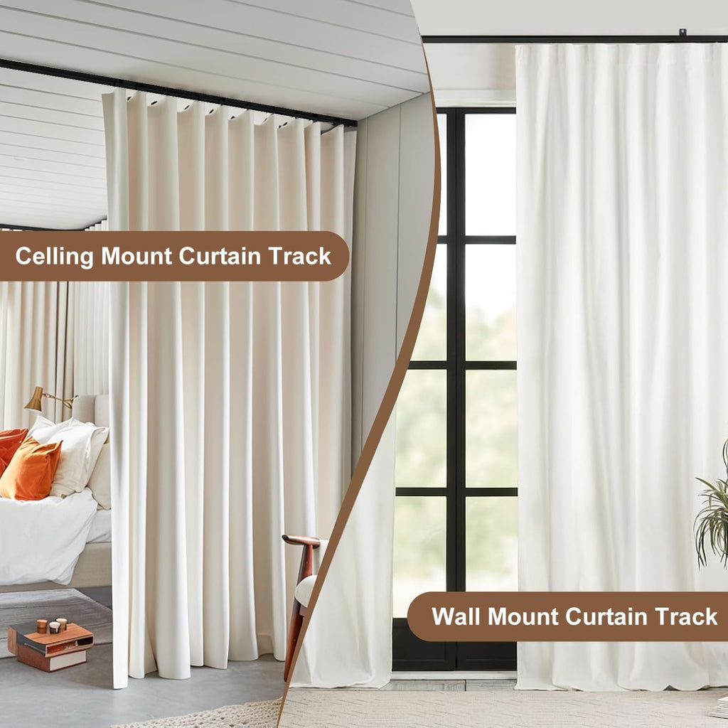 Ceiling Mount Curtains Track Room Divider Privacy Partition Separator Curtain Tracks Rods Heavy Duty RV Shower Outdoor Rail Clip Hook Set, Black 3-12ft