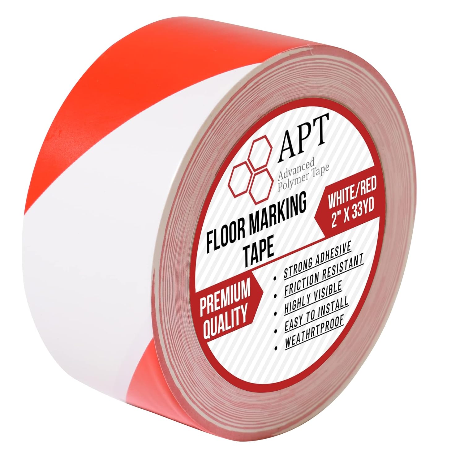 APT Premium Red and White Striped Vinyl Floor Safety Marking Tape, Excellent for Hazard Caution& Warning, Social Distancing, Warehouse & Gym Floor (2 Inch x 108 ft)