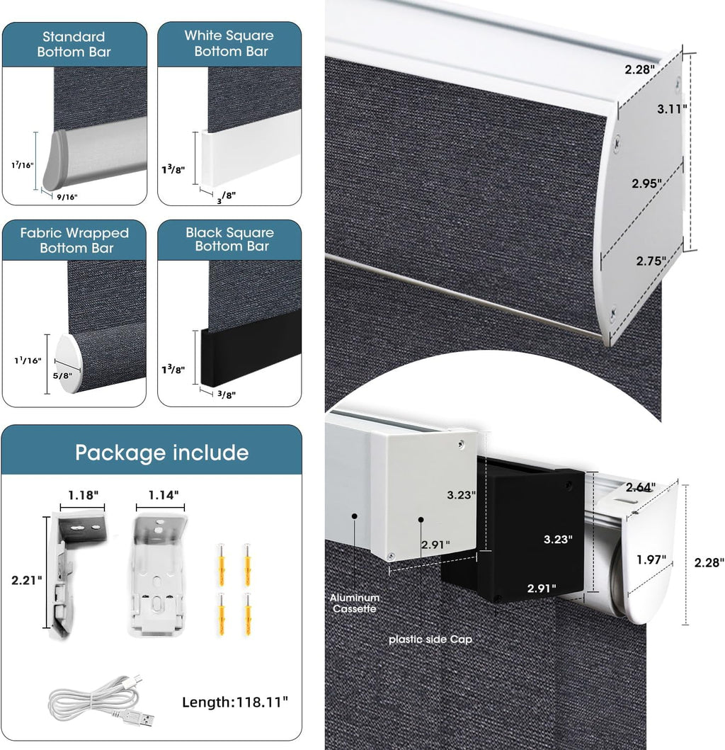 SmartWings Motorized 100% Blackout Shades Blinds, Custom Size, Cordless Window Shades Rechargeable Battery, Work with Matter/Apple HomeKit/Alexa, Thread/Zigbee, Remote Optional, Eclipse Raven Black