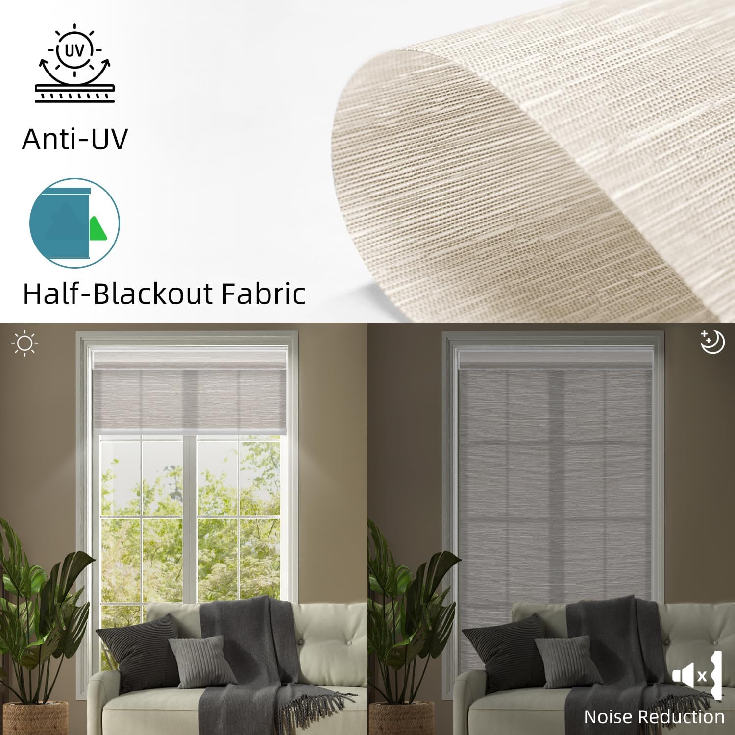 SmartWings Motorized Light Filtering Shades, 70% Blackout, Custom Size, Rechargeable Battery, Works with Matter/Apple HomeKit, Alexa, Thread/Zigbee, Remote Optional, 70% Essential Cream