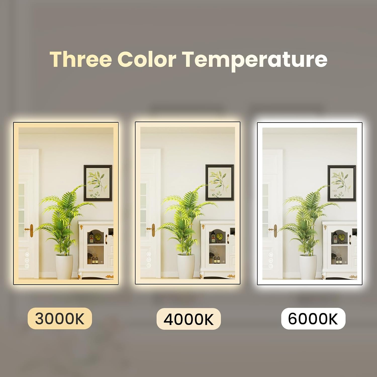 WTTY 24"X36" LED Bathroom Mirror with Black Frame, Bathroom Vanity Mirror with Lights for Wall, Front Light and Backlit, Anti-Fog, Dimmable, 3 Colors, Shatterproof, Memory, Horizontal/Vertical