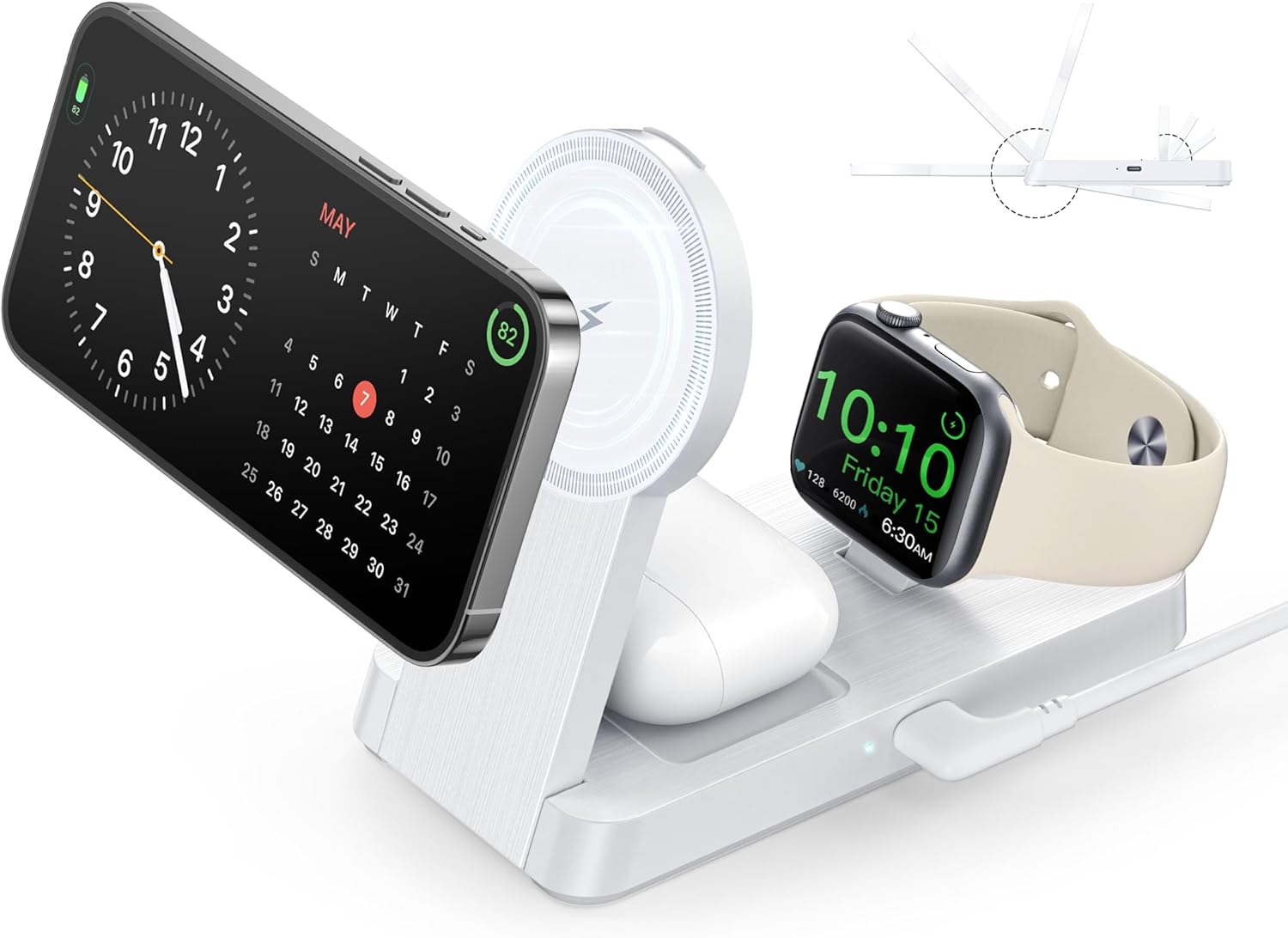 3 in 1 Magnetic Wireless for iPhone Charging Station: Foldable Portable Charger for iPhone 17-12 Pro Max & Apple Watch & AirPods, for Apple Multiple Devices Charger for Home,Office&Travel