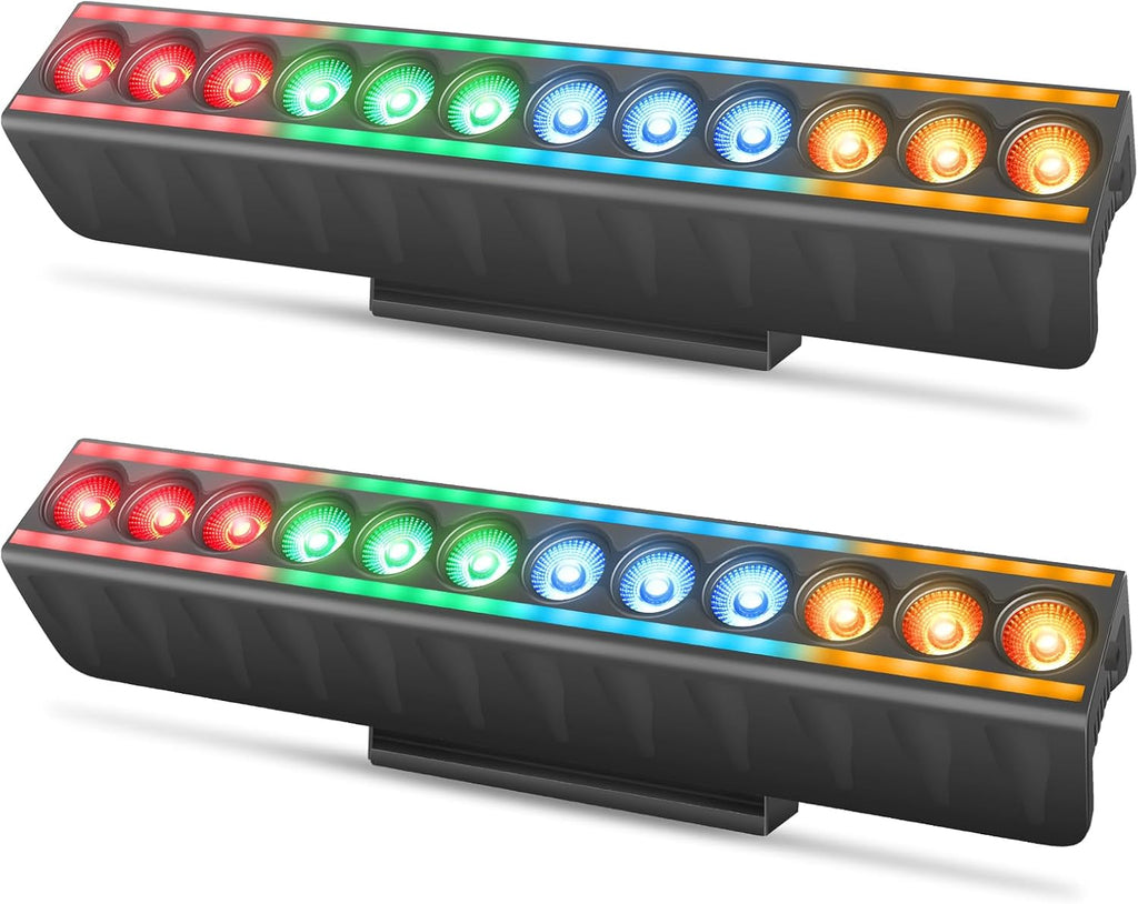 LED Stage Wash Light Bar: Dual-Row Pixel LED Strips Flanked with RGBW Beam - 60W 4IN1 RGBW Color Changing - DMX Control by DJ Party Planner - Uplights for Wedding Christmas Music Show Band - 2 Pack