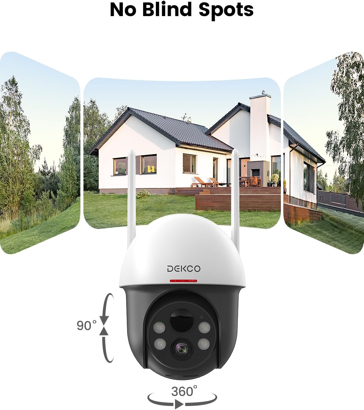DEKCO Security Cameras Wireless Outdoor, Solar Powered, Panoramic PTZ, Auto Motion Tracking, True 2K, Color Night Vision, Spotlights, 2-Way Talk, 2 Pac