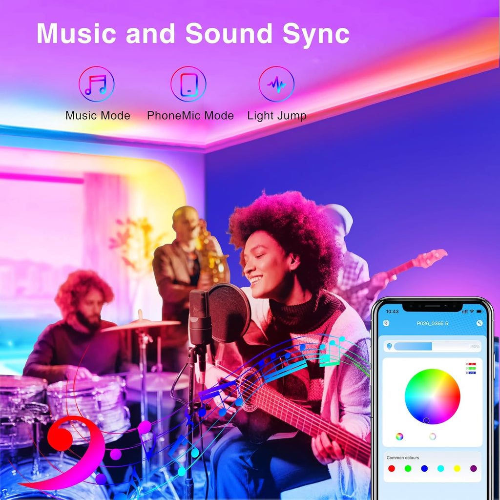 TJOY 150ft LED Strip Lights, Music Sync Tape Lighting, Bluetooth Long RGB Color Changing LED Lights for Bedroom with Remote,Smart Phone APP Control, Ceiling Living Room Decor (APP+Remote+Mic/2 Roll)